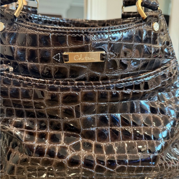 Cole Haan brown snakeskin embossed patent leather bag - Picture 2 of 8